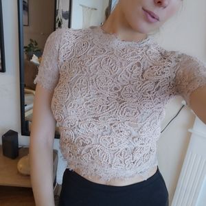 Pattern pink high neck crop